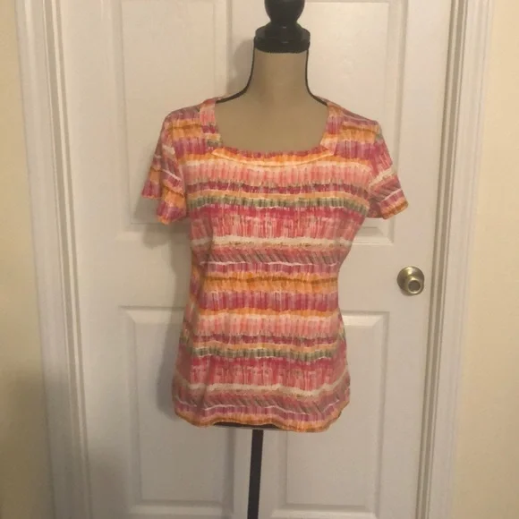 Kim Rogers Multicolored Striped T-Shirt Size Large - Picture 1 of 11
